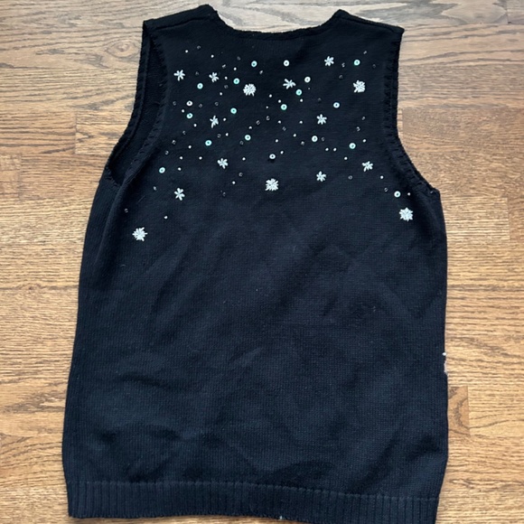 Susan Bristol Holiday Zip Sweater Vest Cotton Blend Santa Embellishment M - Picture 5 of 7